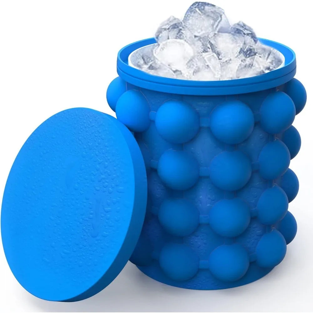 2-in-1 Silicone Ice Cube Tray with Ice Bucket – Portable Ice Maker for Whiskey, Beer & Drinks